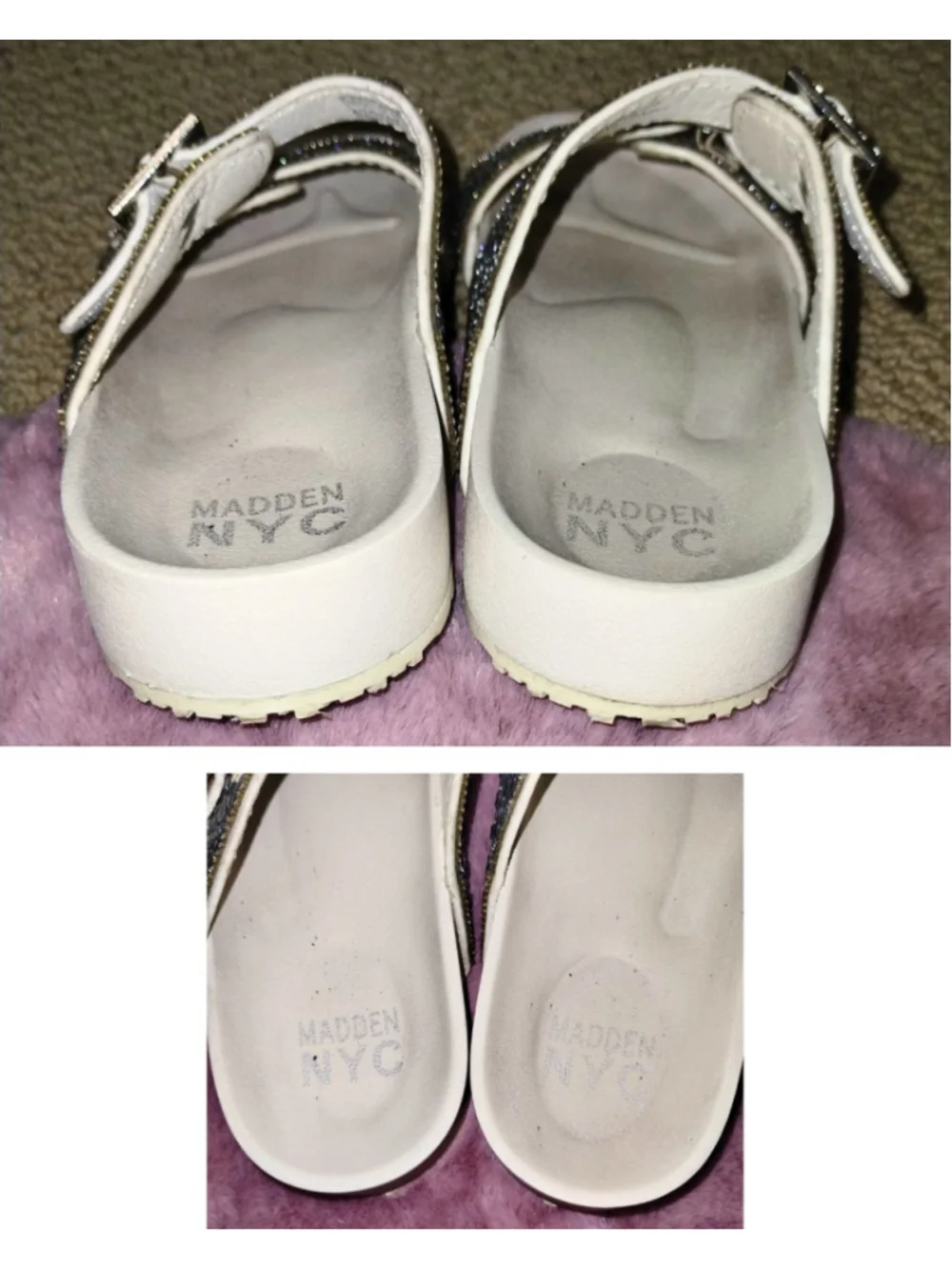 Madden NYC White & Silver Sparkle Double Buckle Sandals (Sz 7) - Picture 4 of 5
